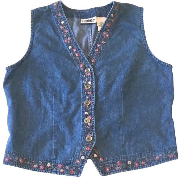 Northern Reflections Denim Vest, Vintage, Embroidered, Large - Picture 1 of 6